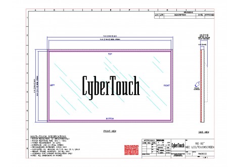 80" MultiTouch Overlay with up to 100 simultaneous touch points using Advanced IR or PCap (Projected Capacitive) Touch Technologies